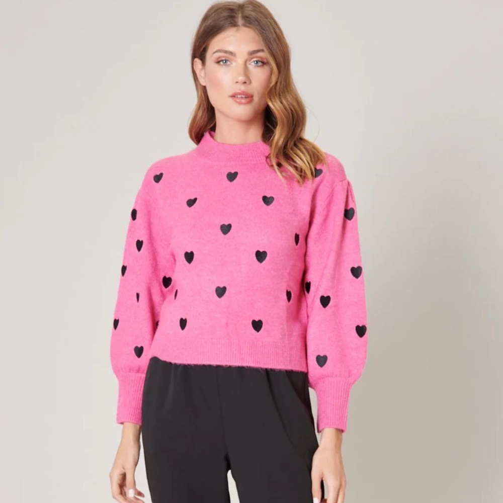 Sugarlips Pink Cross My Heart Embroidered Sweater Sz XS